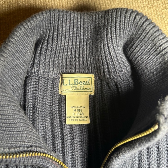 L.L. Bean Navy Ribbed Full Zip Sweater Jacket M - Picture 3 of 8